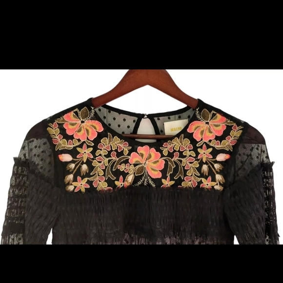 Anthropologie Maeve Samara Mesh Floral Embroidered Tunic Dress Womens Size XS - Picture 3 of 8